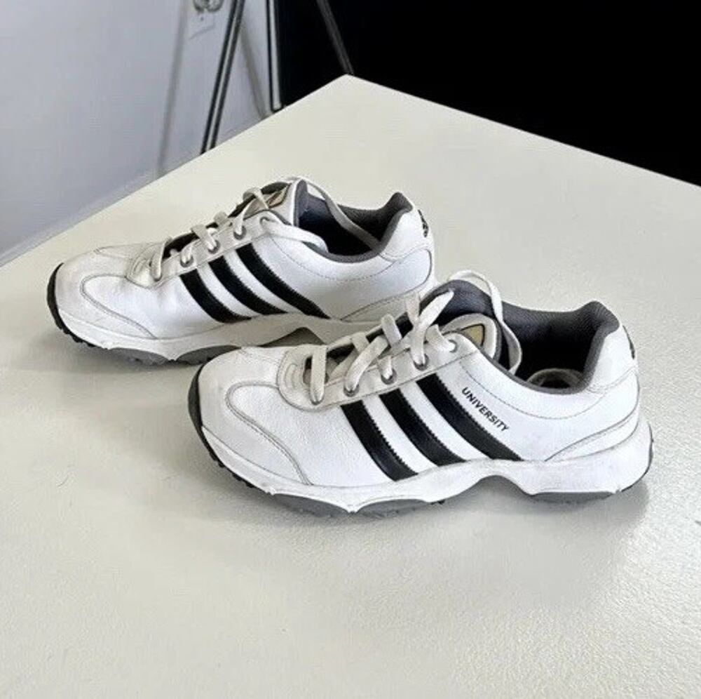 Adidas University White/aBlack Golf Plastic Cleats Shoes Men's US 7